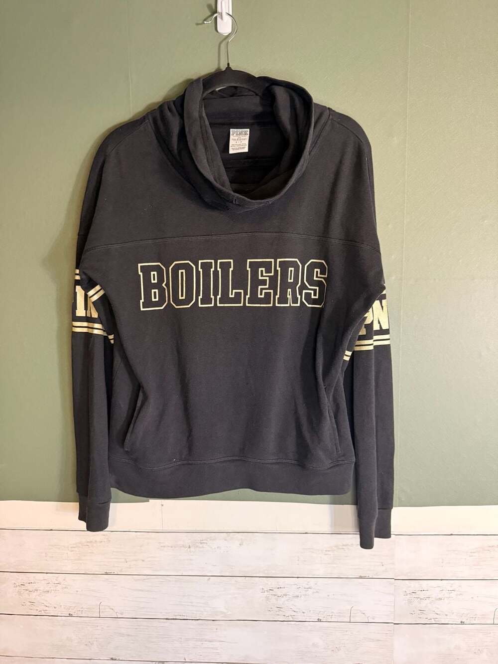 PINK Victoria's Secret Purdue Boilers Cowl Neck Sweatshirt Black Gold Small